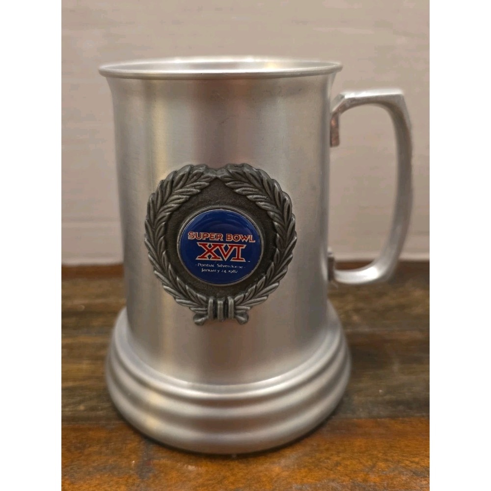 Vtg Super Bowl XVI Mug 1982 Pontiac Silverdome Pewter Metal Stein 49ers Bengals